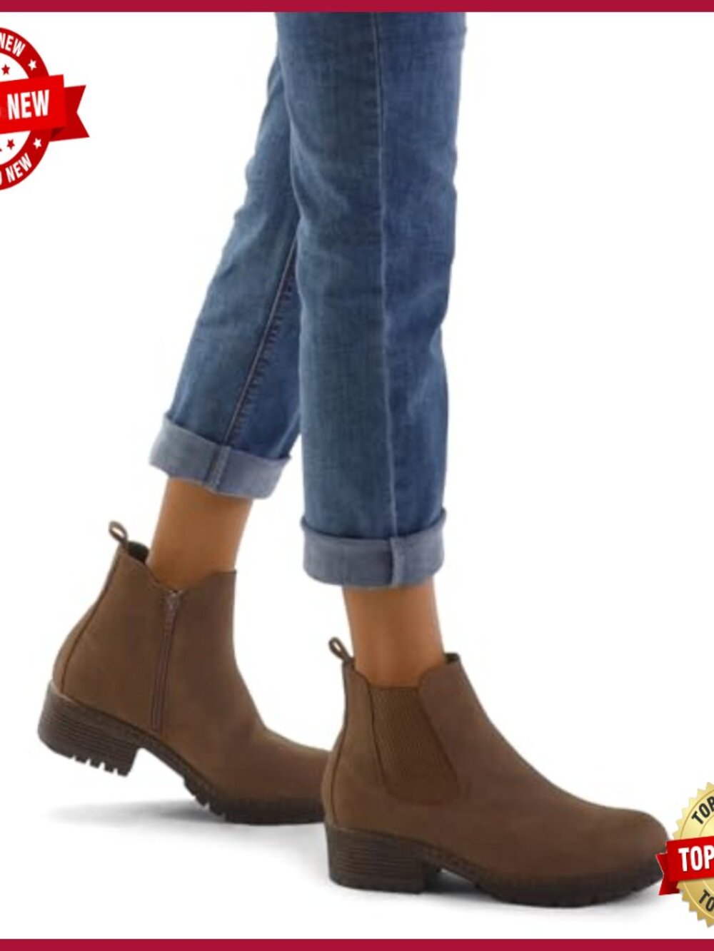 Women's Chelsea Ankle Boots Side Zipper Chunky Block Low Heel Lug Sole Short - Picture 2 of 7